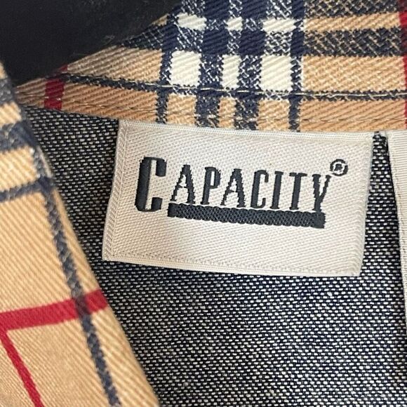 Vintage Embroidered Shirt Denim Blue Plaid Collar Button Front Long Sleeve XL - Picture 5 of 16